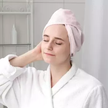 Чалма для сушки волос доляна, микрофибра, с пуговкой, цвет розовый