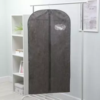 Чехол для одежды с окном, 60120 см, спанбонд, серый