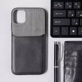 Чехол luazon для iphone 11, с отсеком под карты, текстиль+кожзам, черный