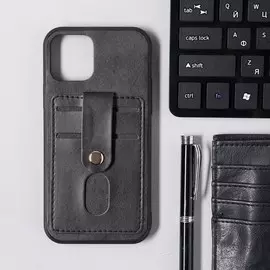 Чехол luazon для iphone 12/12 pro, с отсеками под карты, кожзам, черный