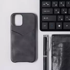 Чехол luazon для iphone 12 mini, с отсеком под карты, кожзам, черный