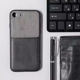 Чехол luazon для iphone 7/8/se (2020), с отсеком под карты, текстиль+кожзам, черный