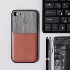 Чехол luazon для iphone 7/8/se (2020), с отсеком под карты, текстиль+кожзам, коричневый