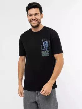 Черная хлопковая футболка с принтом