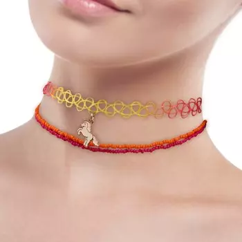 Чокер и бусы, 3 штуки, набор бижутерии, минни маус и единорог