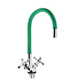 Cмеситель для кухни zein z2102, двухвентильный, силиконовый излив, силумин, зеленый/хром