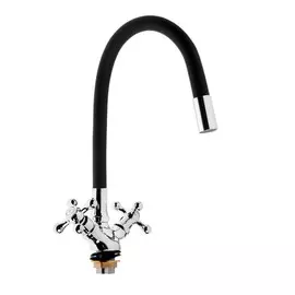 Смеситель для кухни zein z2104, двухвентильный, силиконовый излив, черный/хром