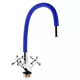 Смеситель для кухни zein z2105, двухвентильный, силиконовый излив, синий/хром