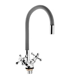 Смеситель для кухни zein z2108, двухвентильный, силиконовый излив, серый/хром