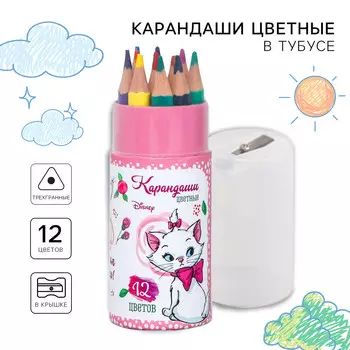 Цветные карандаши в тубусе, 12 цветов, трехгранные, коты аристократы
