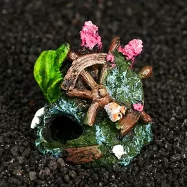 Декор для аквариума штурвал в кораллах, 8 х 7 х 7 см