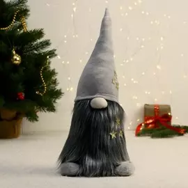Декоративная фигура гном в серой шапочке 35 см, полиэстер/10
