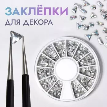 Заклепки для декора, объемные, 12 ячеек, голографические, цвет серебристый