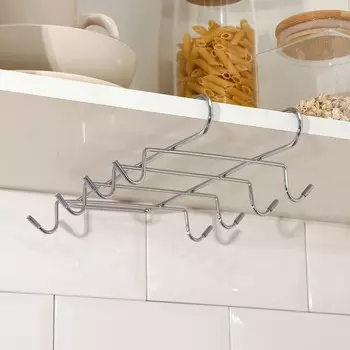 Держатель для кружек подвесной доляна, на 8 предметов, 27.5207.5 см, на толщину полки 3.5 см, хромированный