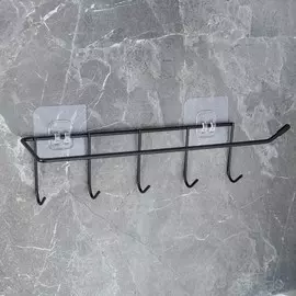 Держатель для кухонных принадлежностей настенный доляна, 5 крючков, 2888 см, черный