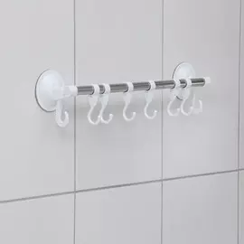 Держатель для полотенец на присосках, 6 подвижных крючков 46×4,7×8 см, цвет белый