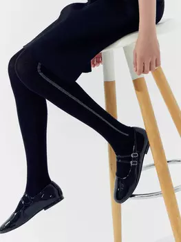 Детские черные колготки с люрексными лампасами