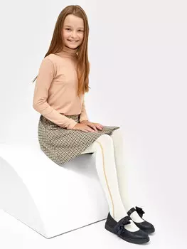 Детские гладкие колготки кремового цвета с люрексным лампасом
