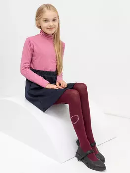 Детские колготки винного цвета с принтом в виде сердца