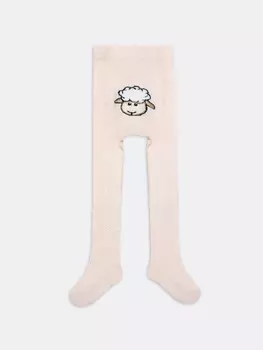 Детские колготки зефирного цвета с изображением овечки