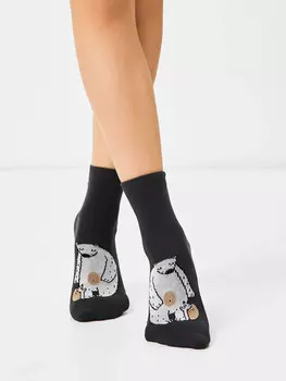 Детские носки с махровой стопой в графитовом цвете с медведем и ежом