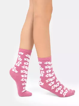 Детские высокие носки пурпурного цвета в цветочек