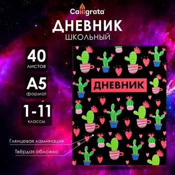 Дневник в твердой обложке, для 1-11 классов, глянцевая ламинация, 40 листов, calligrata