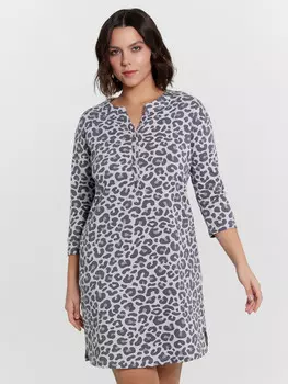 Домашняя туника женская серая с леопардовым принтом