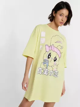 Домашняя туника женская желтая с принтом