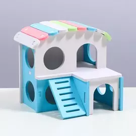 Домик для грызунов двухэтажный с лесенкой, 15,5 см, голубой