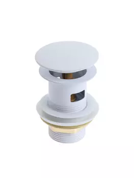 Донный клапан zein engr, большая кнопка, с переливом, нержавеющая сталь, белый