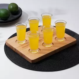 Доска для подачи шотов деревянная доляна, 25201,8 см, на 6 рюмок, диаметр ячеек 5 см, с пропиткой, береза