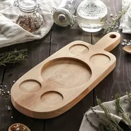Доска для подачи сервировочная с ручкой, 33×13×1,8 см, 5 секций, берёза