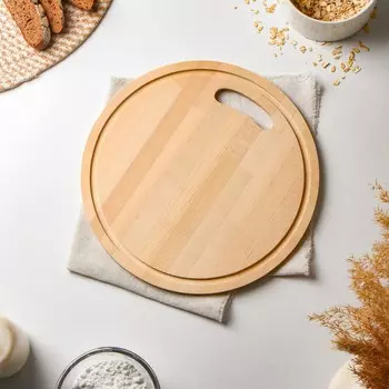 Доска разделочная деревянная доляна, круглая с желобом, d=28 см, толщина 0.8 см, массив березы