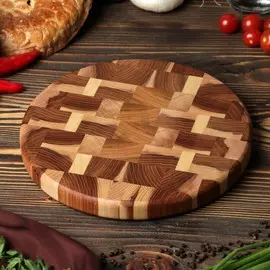 Доска разделочная торцевая, d=25 см, h=2,5 см, массив дуба, ореха, ясеня