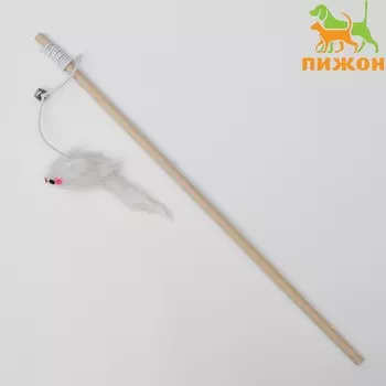 Дразнилка мышь на деревянной палочке, 36 см