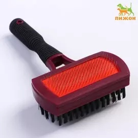 Двухсторонняя пуходерка-щетка с резиновой ручкой 1016.5 см, бордово-черная