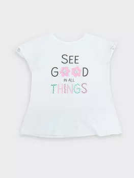 Блузка для девочек белая с принтом и надписью