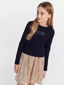 Джемпер для девочек черный с надписью из страз