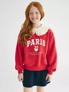 Джемпер для девочек красный с принтом и надписью