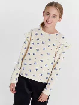 Джемпер для девочек молочный в цветочки