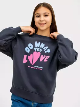 Джемпер для девочек серый с печатью