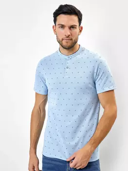 Джемпер-поло хлопковый в голубом цвете с принтом