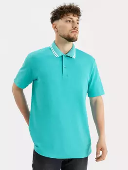 Джемпер-поло хлопковый в зеленом оттенке с линиями на воротнике