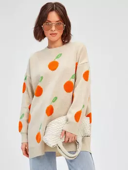 Джемпер удлиненный оверсайз с принтом апельсины