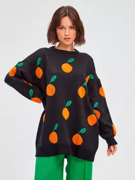 Джемпер удлиненный оверсайз с принтом апельсины