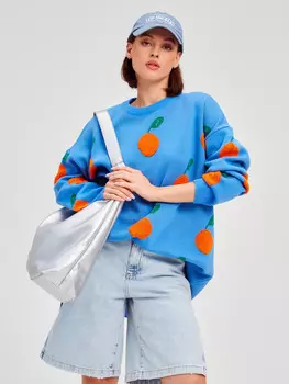 Джемпер удлиненный оверсайз с принтом апельсины