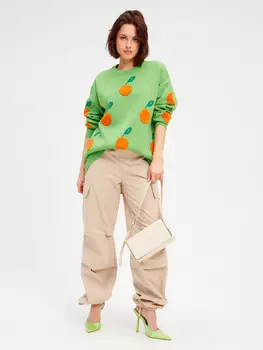 Джемпер удлиненный оверсайз с принтом апельсины