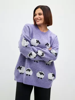 Джемпер удлиненный оверсайз с принтом "Овечки"