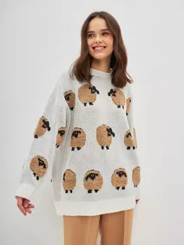 Джемпер удлиненный оверсайз с принтом овечки